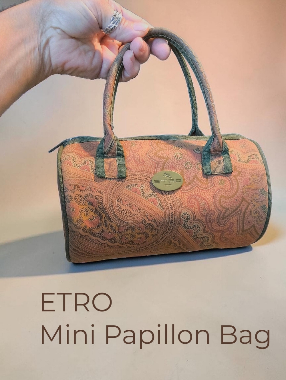 ETRO Vintage Mini Paisley Papillon Barrel Bag - Terracotta Olive and Tan